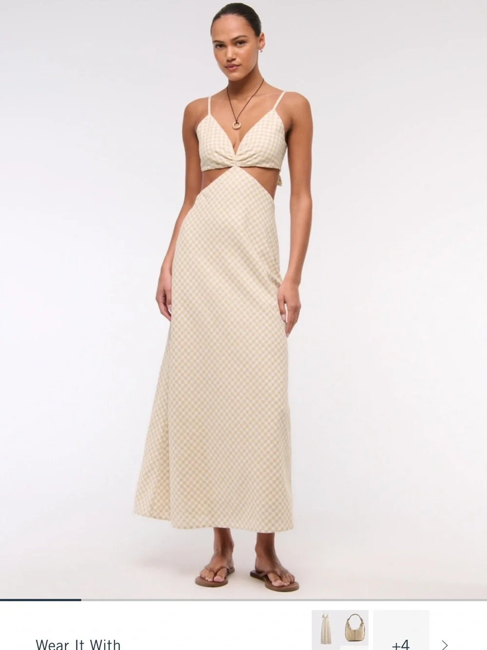 Abercrombie & Fitch Cream Gingham Twist Maxi Dress
